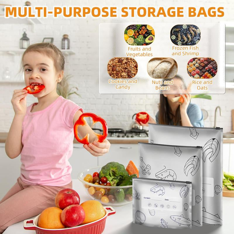 【Refrigerated Food】Reusable Aluminum Foil Sealable Storage Bags, 2026 New Resealable Vacuum Zipper Pouches for Food, Stand up Foil Sealable Bags with Label and Zip Lock for Vegetable Fruit Meat