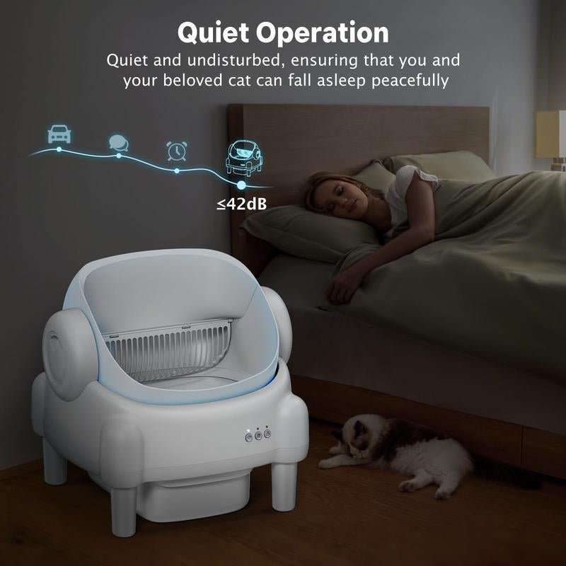 TAYACICY Self Cleaning Litter Box Open-Top with App Control for Multiple Cats 16.5"X16.5" Entrance Dual Safety Tech 10.5L Sealed Waste Bin Cream White