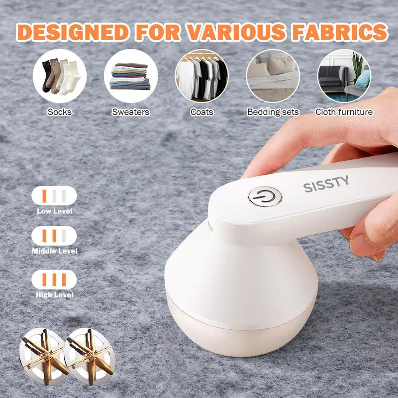 Rechargeable Fabric Shaver with 2 Replaceable Stainless Steel 6-Leaf Blades(1 Free Extra Included) | Lint Remover with 3-Speed Settings - Efficient Sweater and Lint Shaver for Clothes, Removing Fuzz, Lint Balls, Pills, and Hairballs.Christmas Gift.
