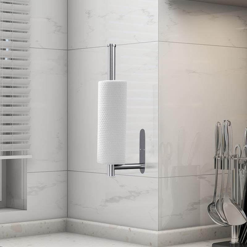 SZHLUX Paper Towel Holder, Self-Adhesive Paper Towel Holder under Cabinet for Kitchen, No Drill Wall Mount-Sus304 Stainless Steel, Space-Saving, Easy Installation for Kitchen, RV & Bathroom-12.6’’ Towel Rack for Rolls, Plastic Wrap & More