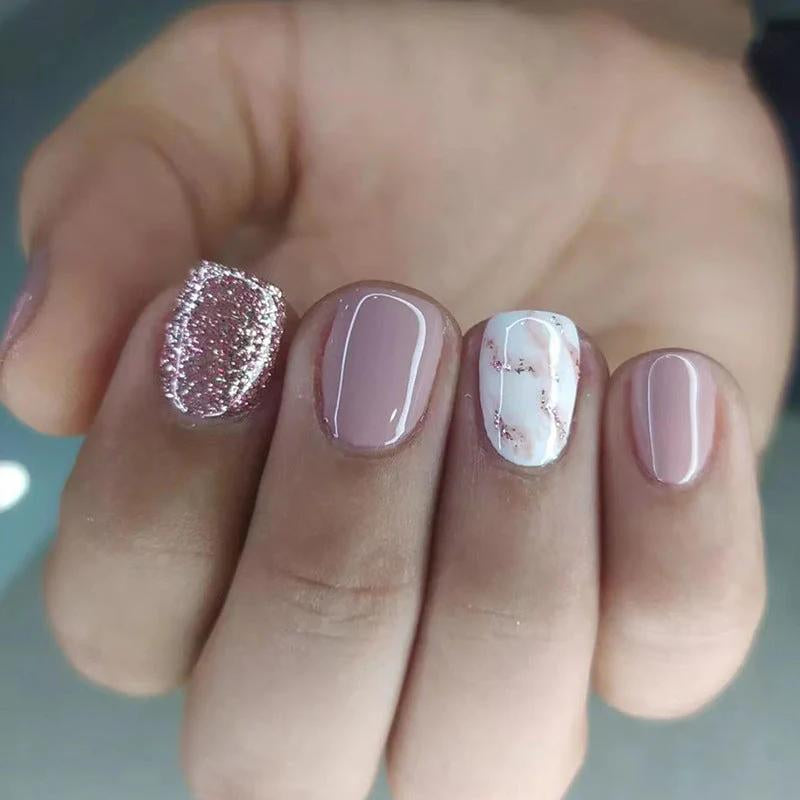 Milky White Press on Nails | Curvlife Nail | 3Sweet Floral Dreamsweet Floral Dreampcs Short round Fake Nails | Glossy Natural Finish | Easy Apply, Comfortable & Durable | Daily, Business & Elegant Nail Art