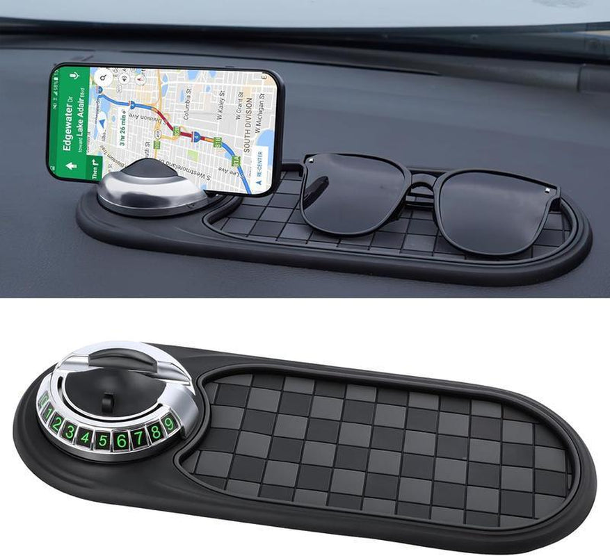 [Holiday Haul] Multifunction Car Anti-Slip Mat, 2025 Multifunctional Car Dashboard Mobile Phone Holder, Auto Universal Rotatable anti Skid Car Dashboard Pad with Temporary Parking Number