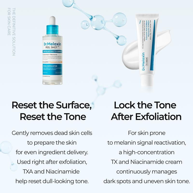 [Dr.Melaxin Official] Dark Spot & Uneven Tone Peel Shot TX Duo, Exfoliating Serum & TX Cream, Tranexamic Acid & Niacinamide Gentle Peeling for Dark Spot Care