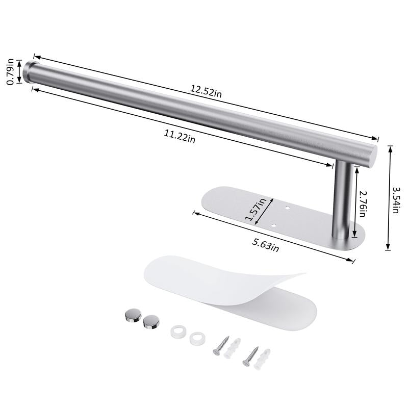 SZHLUX Paper Towel Holder, Self-Adhesive Paper Towel Holder under Cabinet for Kitchen, No Drill Wall Mount-Sus304 Stainless Steel, Space-Saving, Easy Installation for Kitchen, RV & Bathroom-12.6’’ Towel Rack for Rolls, Plastic Wrap & More