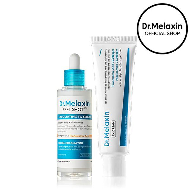 [Dr.Melaxin Official] Dark Spot & Uneven Tone Peel Shot TX Duo, Exfoliating Serum & TX Cream, Tranexamic Acid & Niacinamide Gentle Peeling for Dark Spot Care