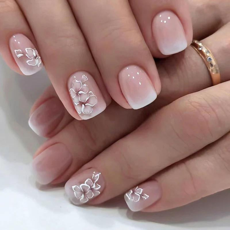 Milky White Press on Nails | Curvlife Nail | 3Sweet Floral Dreamsweet Floral Dreampcs Short round Fake Nails | Glossy Natural Finish | Easy Apply, Comfortable & Durable | Daily, Business & Elegant Nail Art