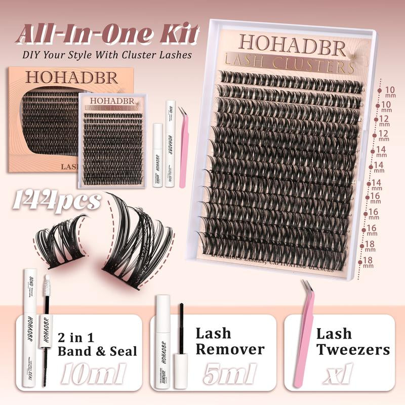 Lash Clusters Kit Natural Individual Lashes Wispy Eyelash Extensions 10-16Mm DIY Lash Extension Kit Lash Bond and Seal Waterproof, Lash Applicator, Thick False Eyelashes Kit