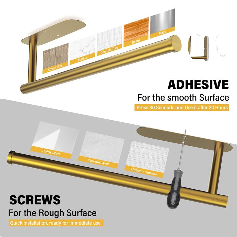 SZHLUX Paper Towel Holder, Self-Adhesive Paper Towel Holder under Cabinet for Kitchen, No Drill Wall Mount-Sus304 Stainless Steel, Space-Saving, Easy Installation for Kitchen, RV & Bathroom-12.6’’ Towel Rack for Rolls, Plastic Wrap & More