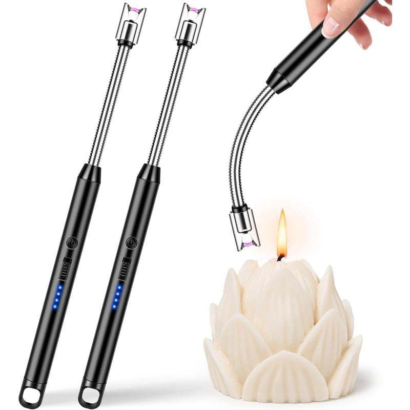 USB Rechargeable Electric Ignition Rod Wind Resistant Arc Shaped with LED Display for Barbecues Camping Fireplaces Random Color