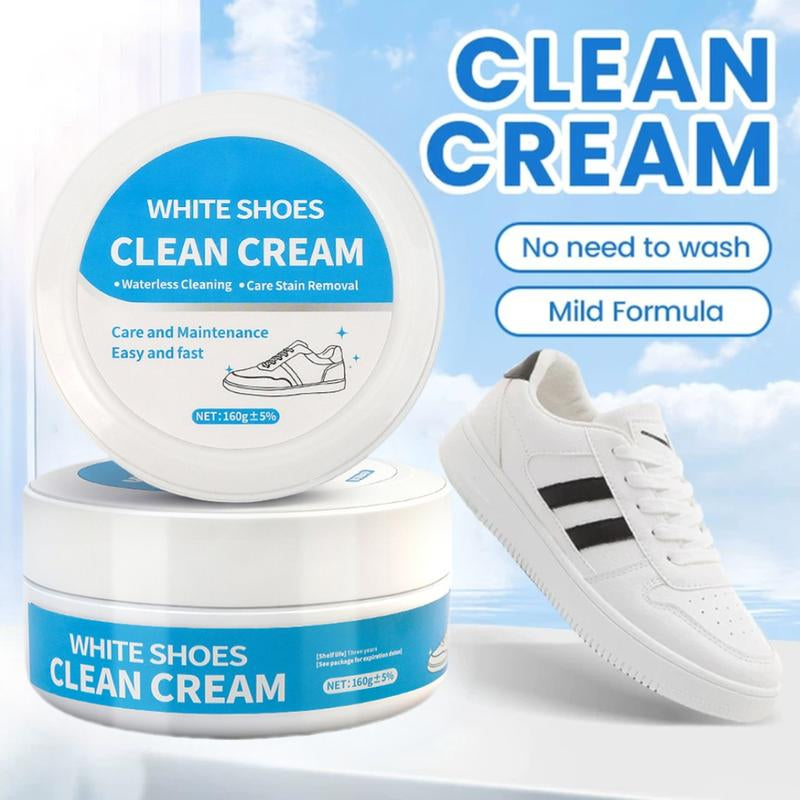 Multipurpose No-Wash White Shoe Cleaner Cream with Built-In Sponge for Leather Silicon Car Interiors 160G Mild Formula Gentle Non-Irritating Eco-Friendly
