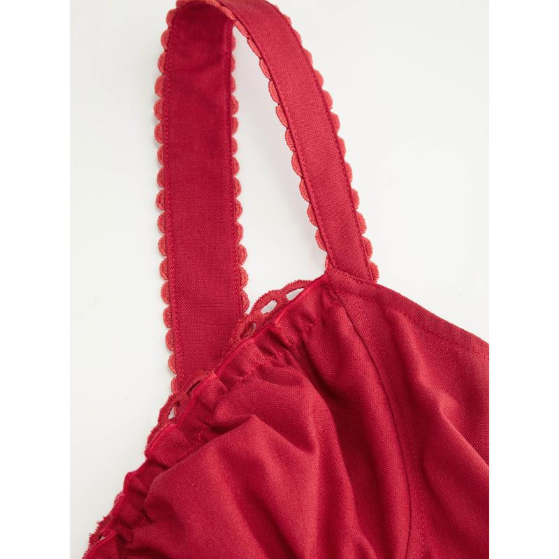 Cider Cotton-Blend U-Neckline Ruffled Lace up Flared Maxi Dress